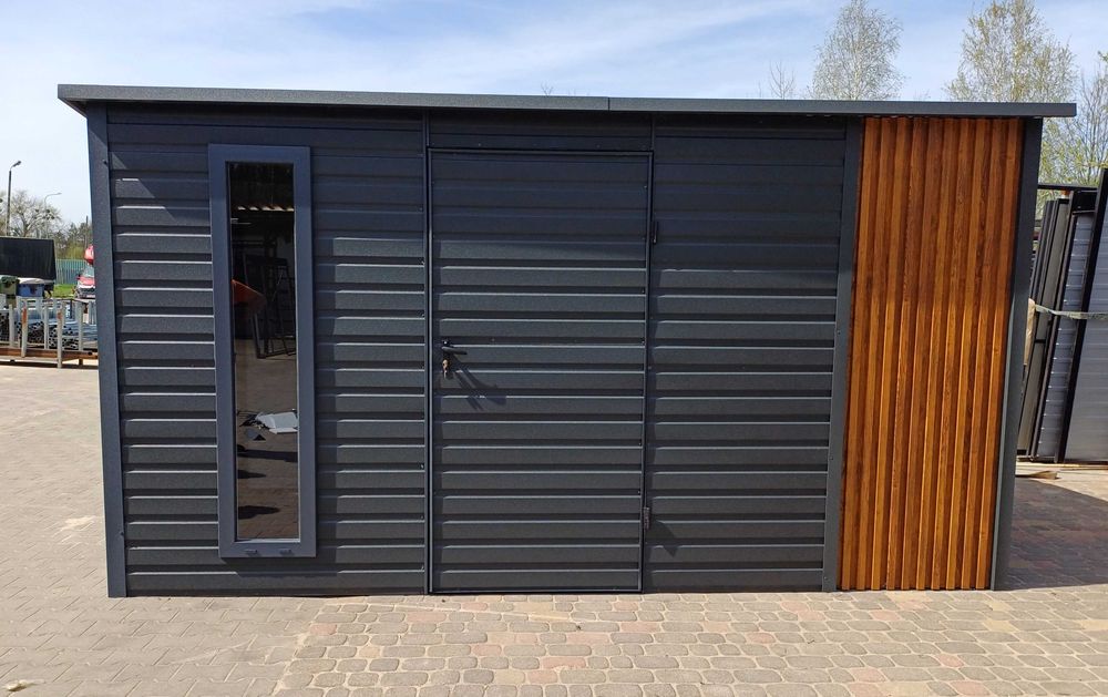 Domek narzędziowy garaż ogrodowy z lamelami blaszanymi 4x2 (252)