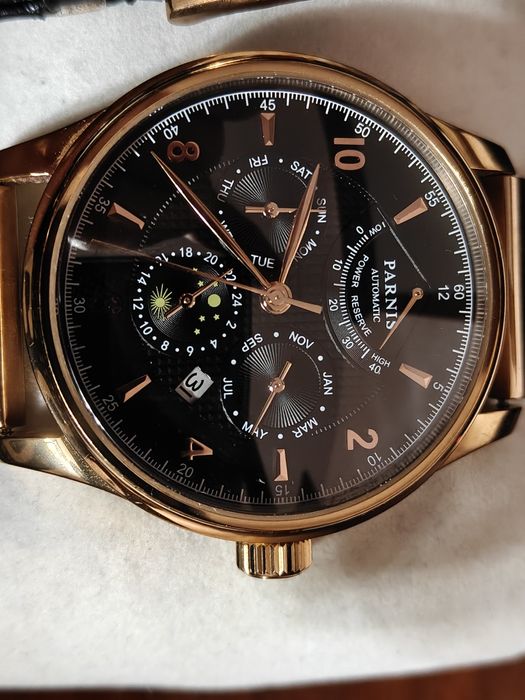 Piękny automatyczny chronograf Parnis Pilot's , 26 kamieni , japoński mechanizm  Miyota 9100, stan idealny