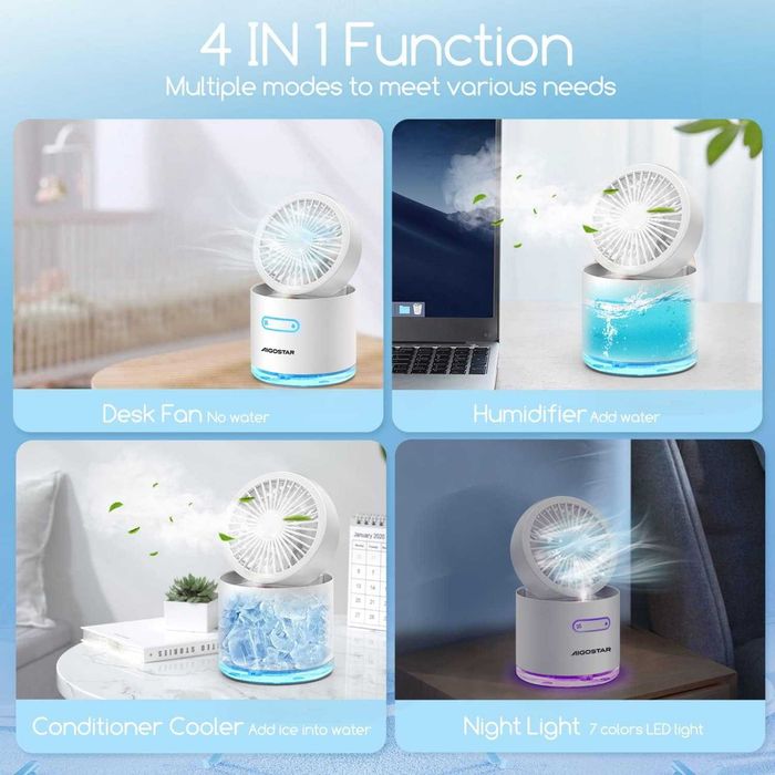 NOVO - Ventilador PORTÁTIL de mesa com ÁGUA e 7 luzes noturnas