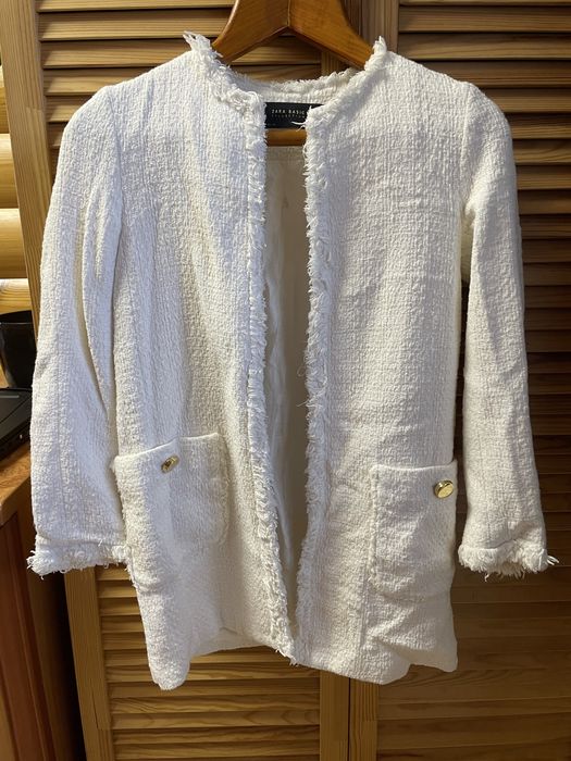 Твідовий піджак Zara Basic у стилі Chanel (молочний/екрю)
