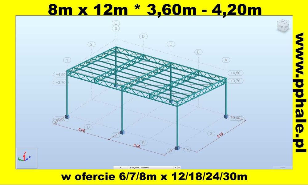 Konstrukcja Stalowa 8x12 m - Hala Wiata Garaż Magazyn - Nowa i Solidna
