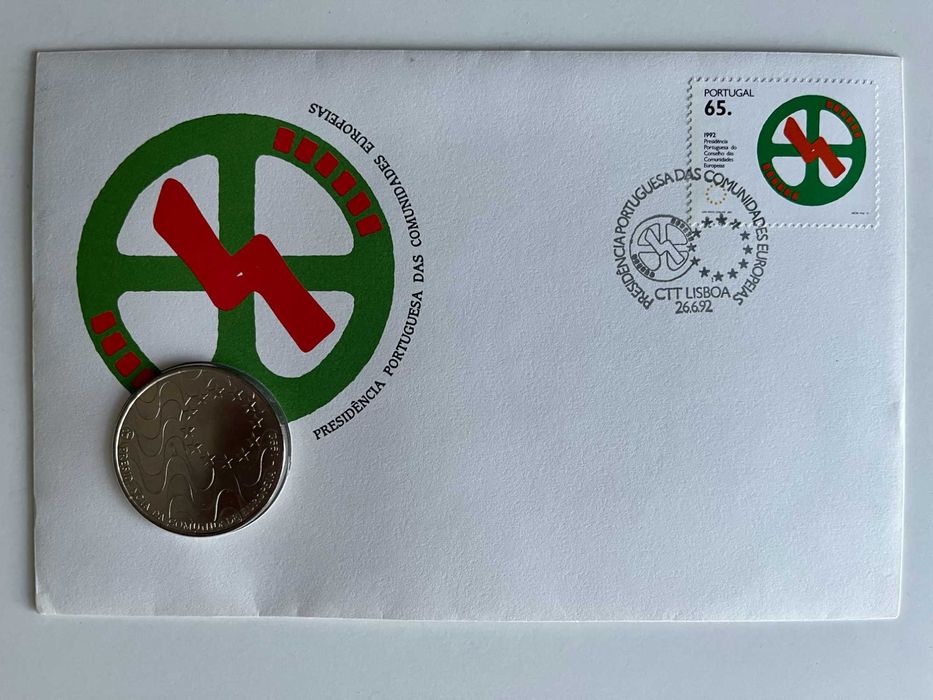 Filatelia - FDC Moeda Presidência Portuguesa das Comunidades Europeias