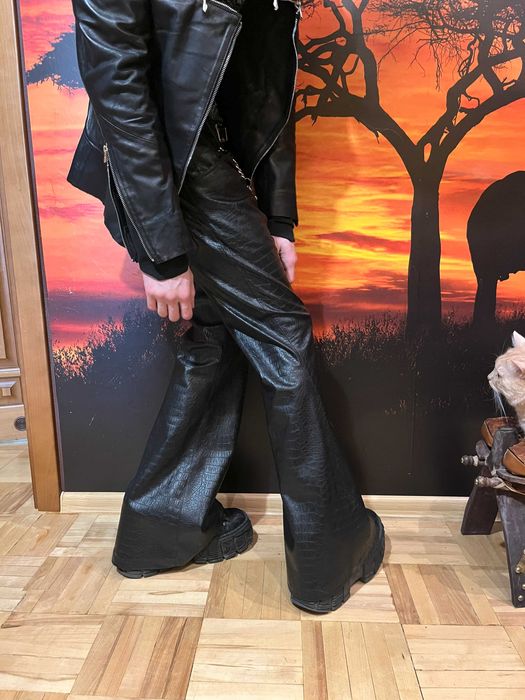 Pants Flared Black Python | Клеш штаны кожа питона