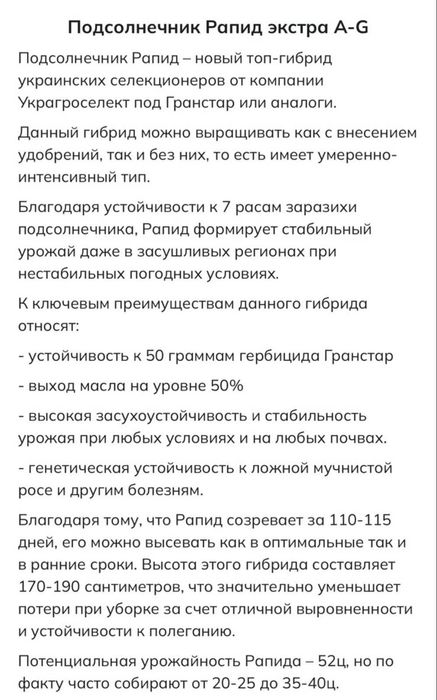 Насіння соняшника Рапід F1