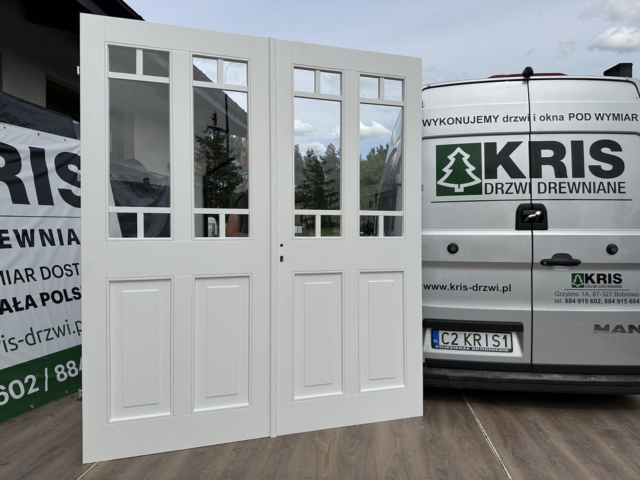 Drzwi wewnętrzne drewniane dwuskrzydłowe Montaż Białe NA KAŻDY WYMIAR