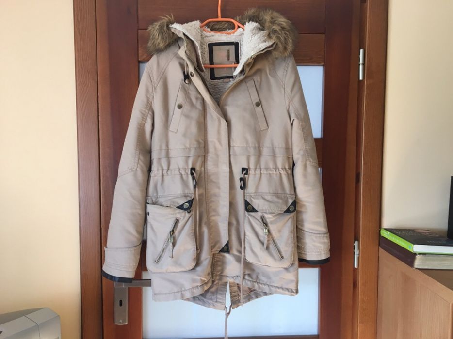 Płaszcz wełniany S onlywełna gruby płaszcz duży kaptur oversize