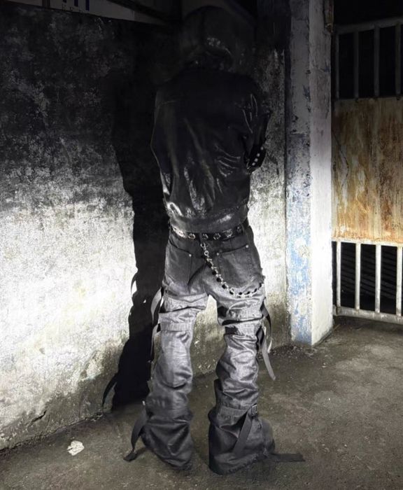 Grey multi straped bootcut jeans