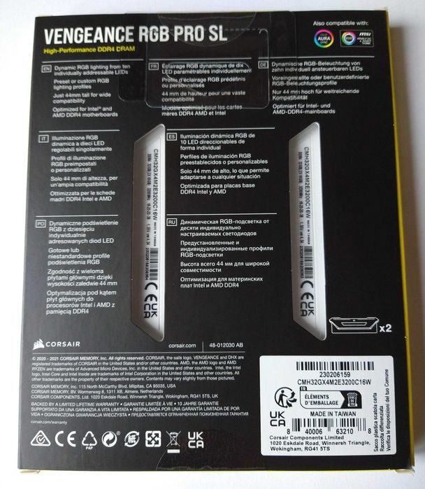Pamięć CORSAIR 32GB DDR4 3200MHz CL16 Vengeance RGB PRO SL White