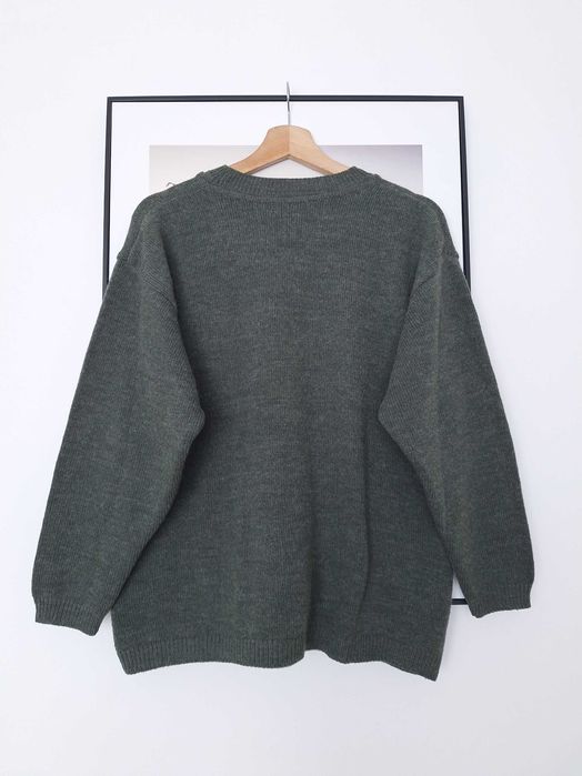 Sweter damski męski okrągły dekolt zielony khaki vintage Italy