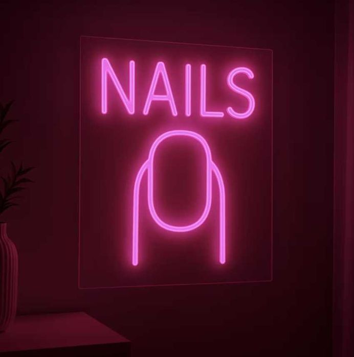 Неонова вивіска nails, неоновая вывеска nails, неонові вивіски манікюр