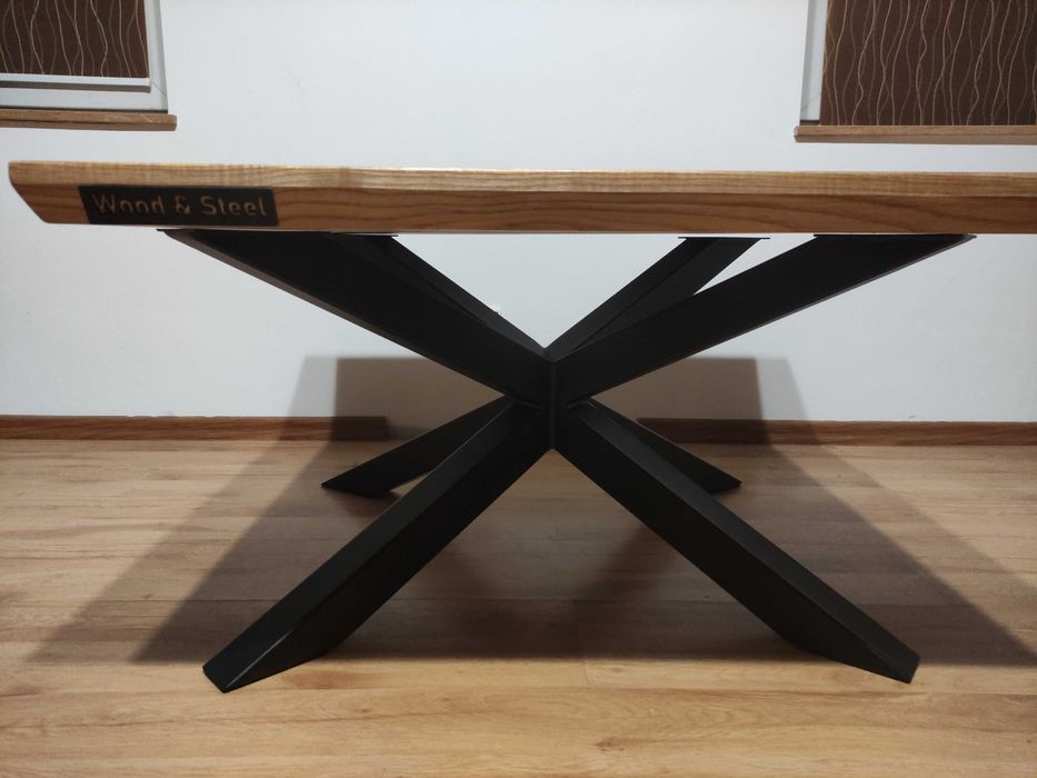 Stolik kawowy loft orzech 100*100 cm +plaster drewna