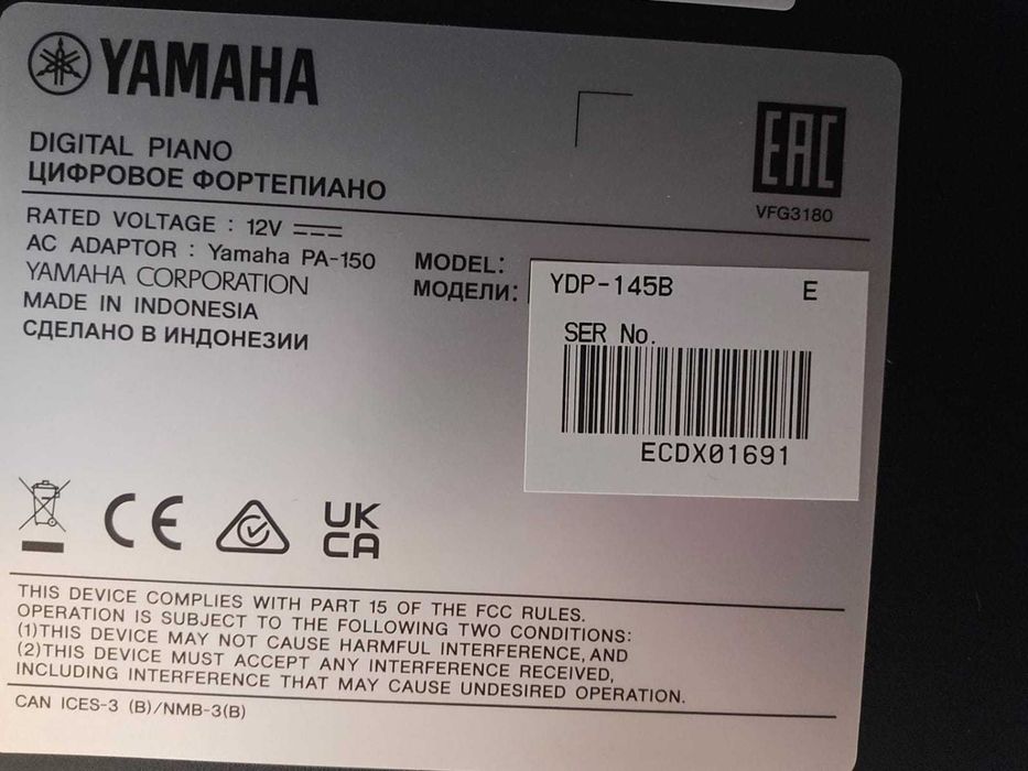 Pianino Cyfrowe YAMAHA ARIUS  YDP-145 B + Ława + Słuchawki Komplet