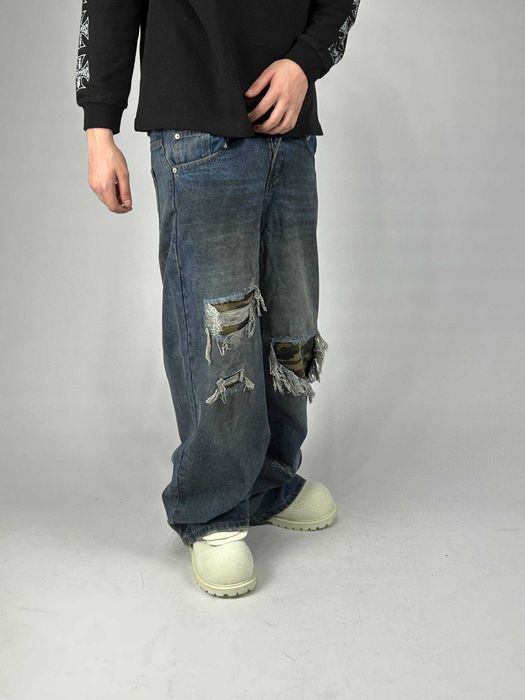 Джинси сині baggy faded jeans archive distressed джинсы синие камо