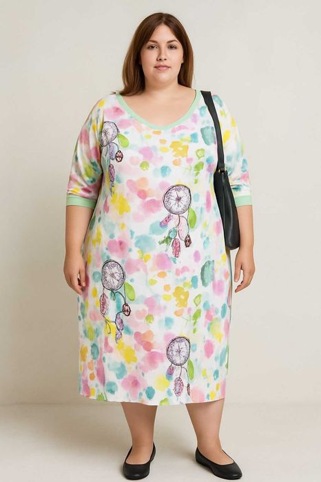 Sukienka damska maxi oversize w wielokolorowe wzory