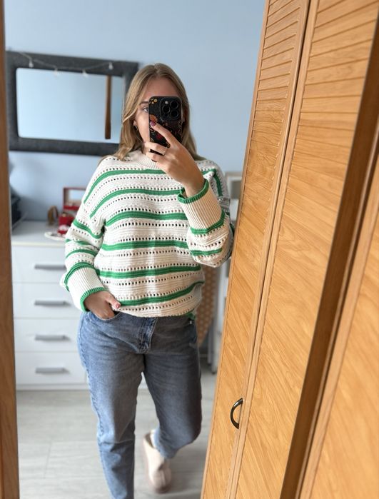 Sweter ażurowy 100% bawełny Nutmeg