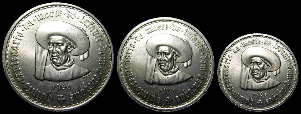 Three Commemorative Coins from 1960: Infante D. Henrique, 5$, 10$, and 20$ - Uncirculated