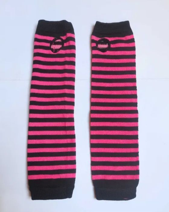 Dzianinowe Długie Rękawiczki wróżowo czarne paski
