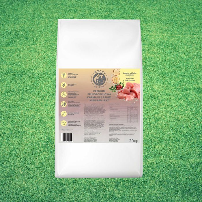 20 Kg Sucha Karma Dla Psa Rocky Premium Świeży Kurczak Ryż Bezzbożowa