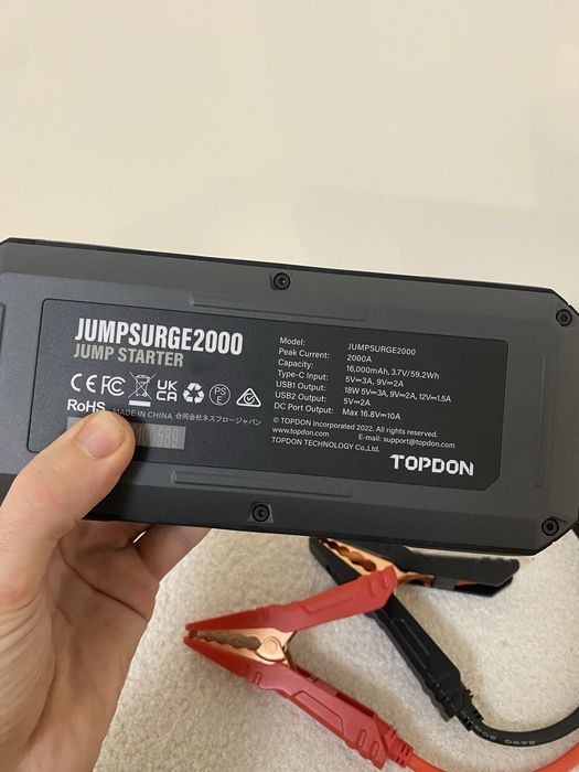 Бустер пуско-зарядний пристрій павербанк TOPDON JS2000 16000mAh 2000A