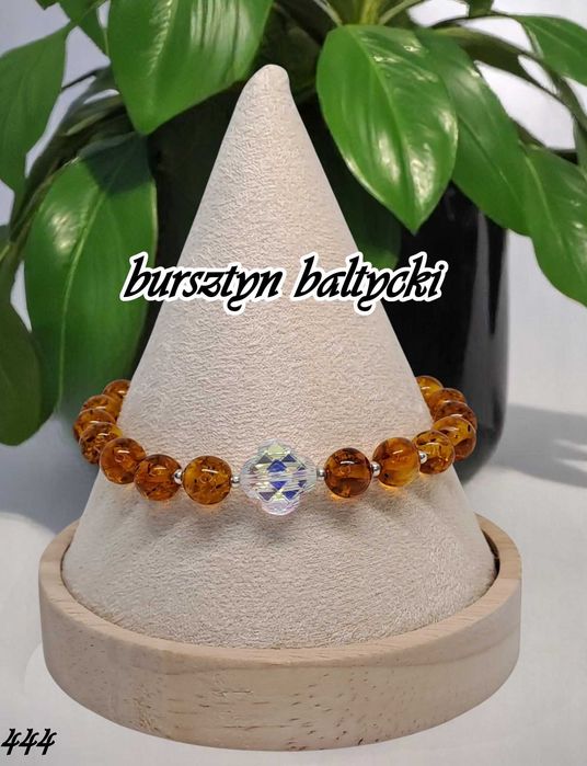 Bransoletka z bursztynu, bursztyn bałtycki kulka koniak #444