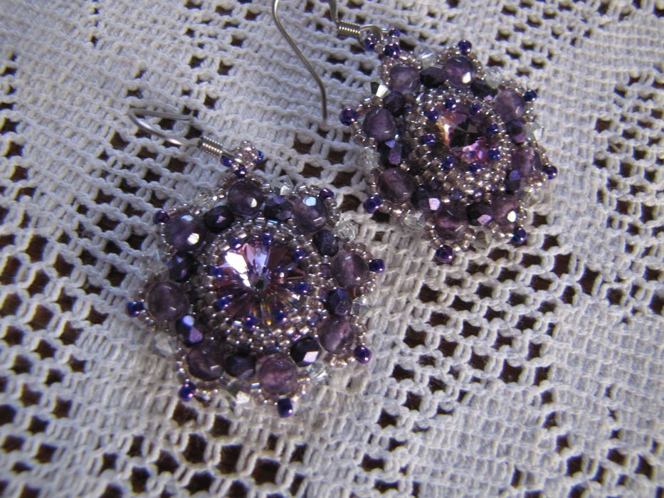 Kolczyki Swarovski, fiolet, rękodzieło