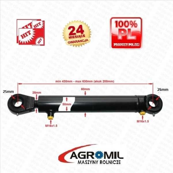 Cylinder hydrauliczny siłownik SKOK 200 L 430 dwustronnego działania
