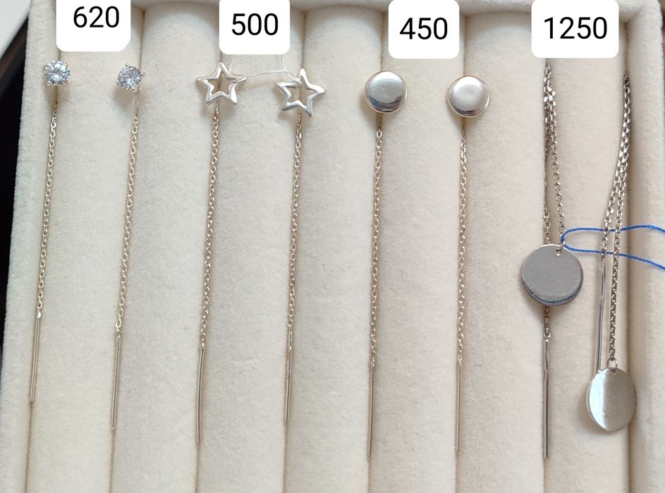 Тільки доба -14% Сережки срібні пусети гвоздики протяжки з золотими на