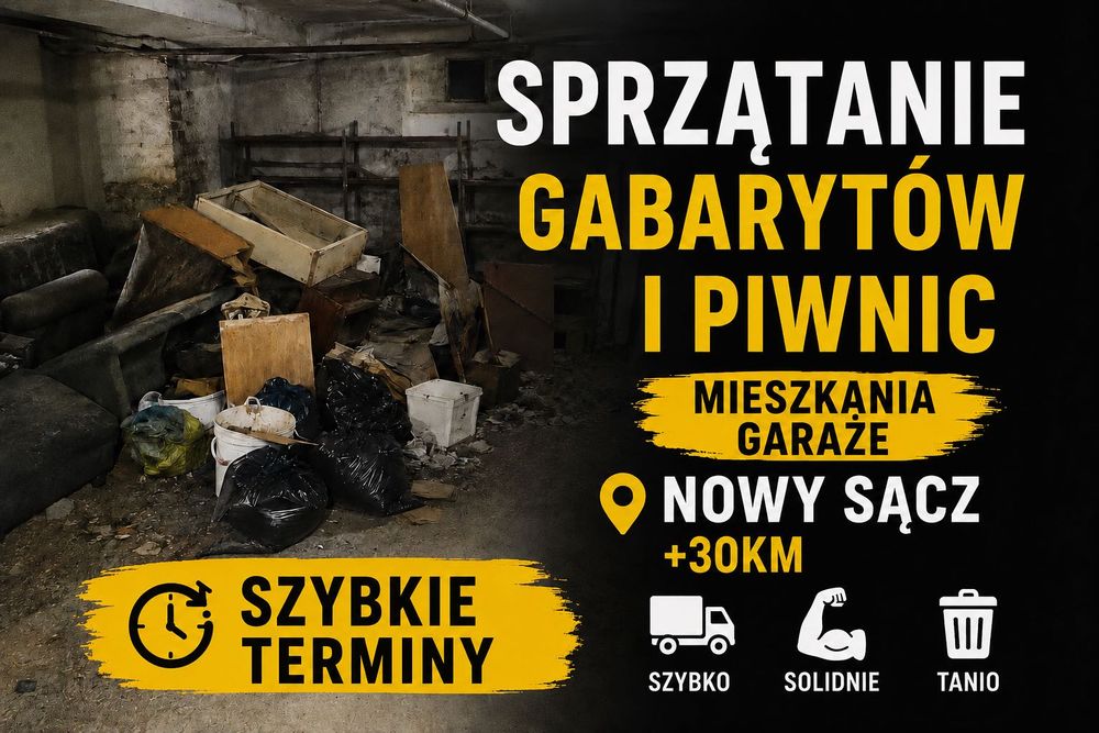 Wywóz Gabarytów Utylizacja mebli opróżnianie  piwnic Nowy Sącz i okolice
