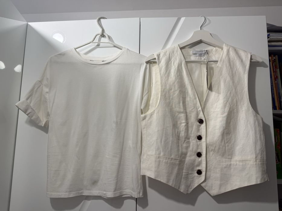 Kamizelka damska plus koszulka len Reserved M/L  smietanka nowa Premium