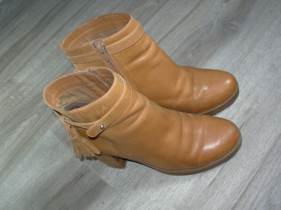 botki 38 skóra reserved camel 25cm na zamek obcas7cm