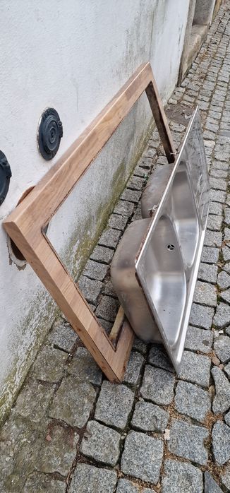 Lava-louça dupla pia - INOX + encastre madeira