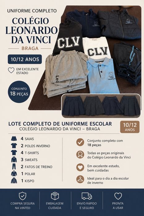 Uniforme Completo Colégio Leonardo da Vinci Braga – 10/12 Anos – 18 Peças