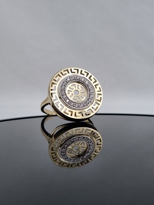 Złoty nowy damski duży pierścionek sygnet wzór grecki 14k 585