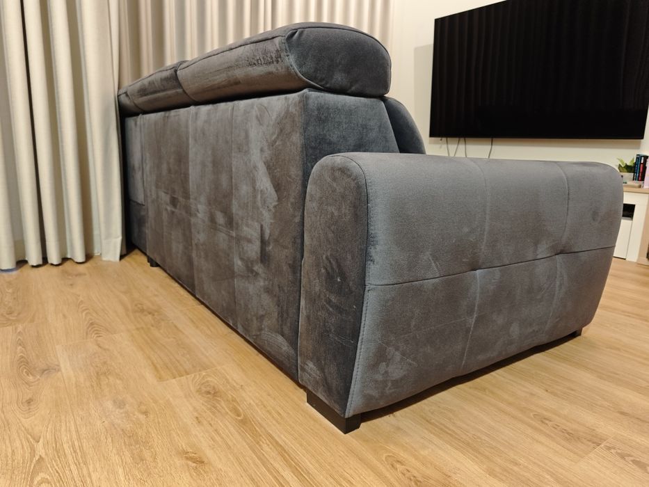 Sofá com chaise long, cama e arrumação – Cinzento Escuro