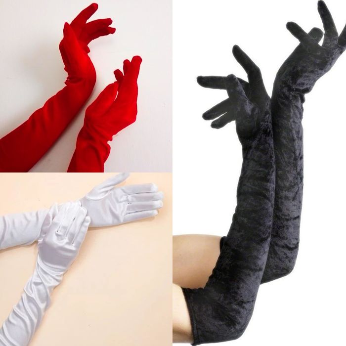 Довгі рукавички з оксамиту Чорні Білі Червоні