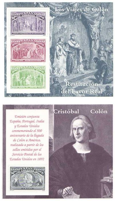 Filatelia: Cristovão Colombo. Sete blocos novos de Espanha e Rússia
