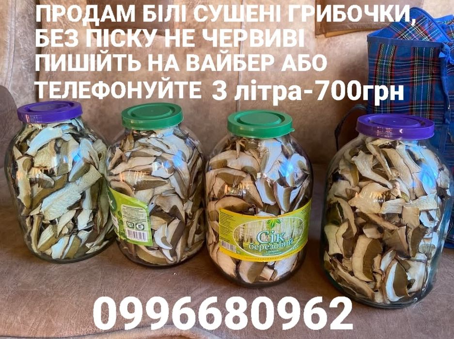 Продам білі сушені гриби 3л
