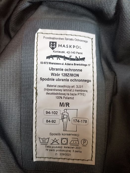 Ubranie ochronne - spodnie wz. 128Z/MON