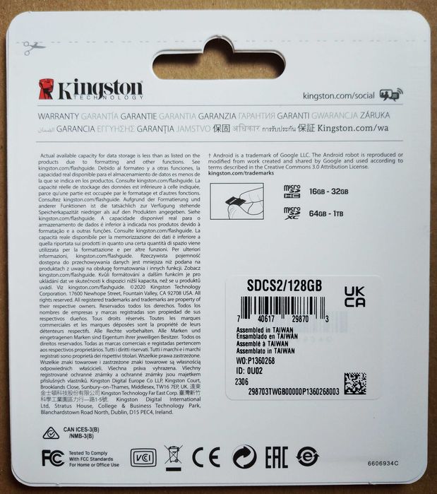 Kingston Canvas Select Plus MicroSDXC 128GB Class 10 Karta Pamięci SD