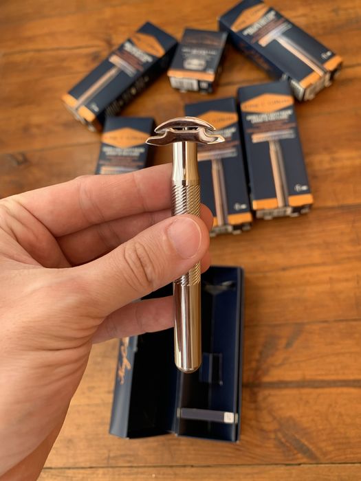 Безопасная бритва gillette king c с 5 сменными лезвиями станок т образный muhle r89