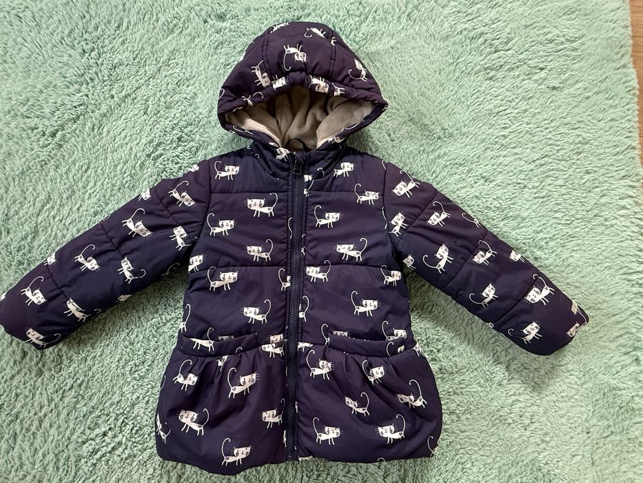 Kurtka zimowa puchowa ciepła dla dziewczynki Endo granatowa w kotki 98