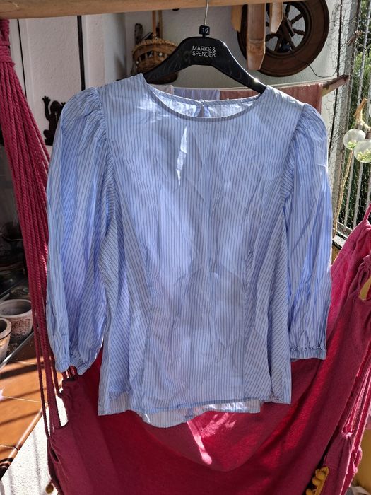 Bluzka z bufkami w paseczki, rozmiar L,elegancka