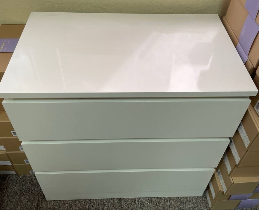 Komoda IKEA MALM 3 szuflady, biały połysk