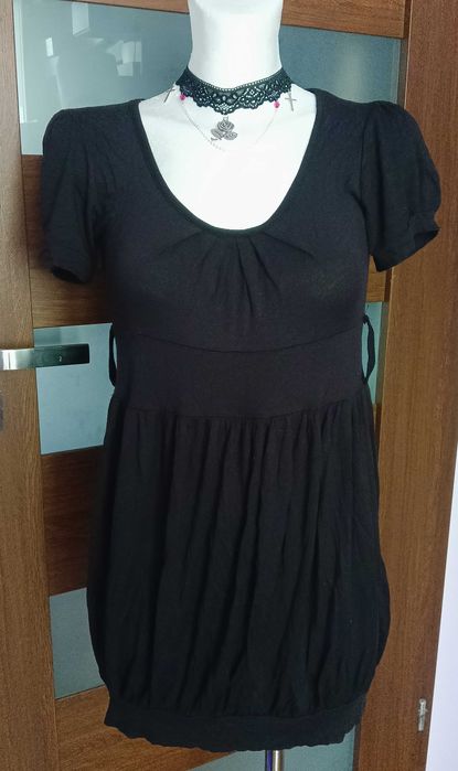 Czarna mini sukienka tunika odcinana pod biustem ciążowa? krótka basic