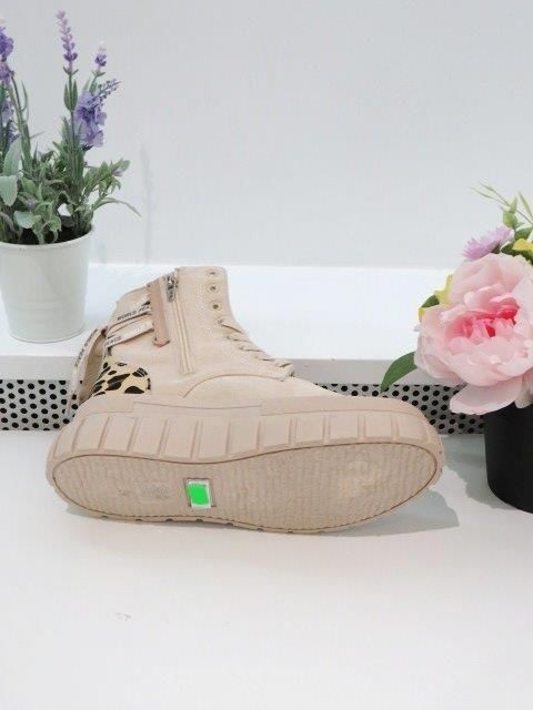 Damskie zamszowe botki na platformie beżowe panterka rozmiary