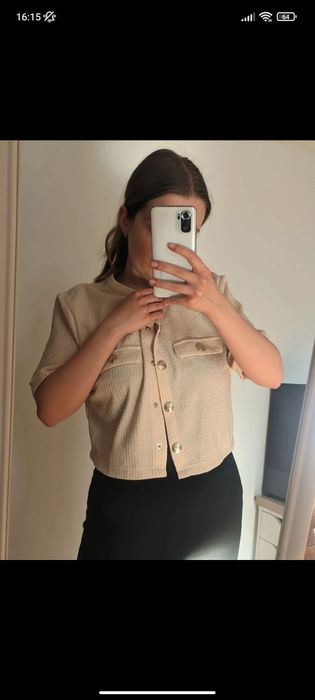 Beżowy kardigan / żakiet w stylu tweedowym