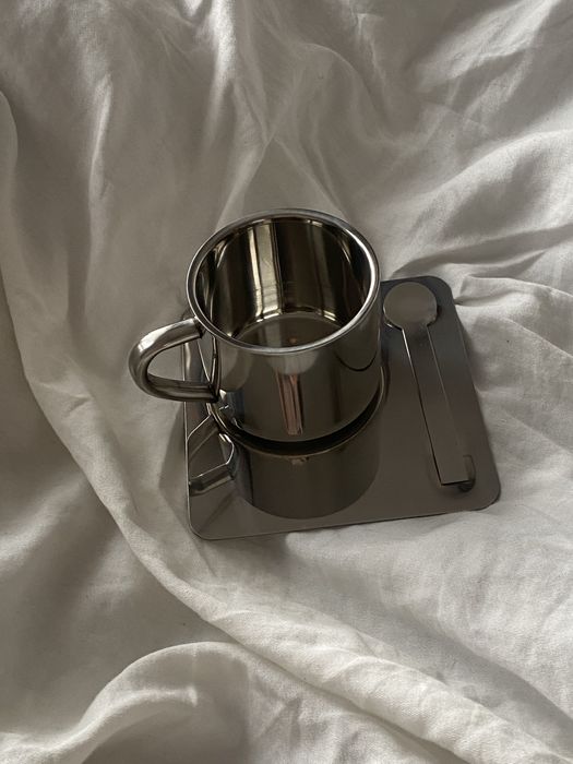 Zestaw Stalowy coffe cup - filizanka stalowa z podstawką