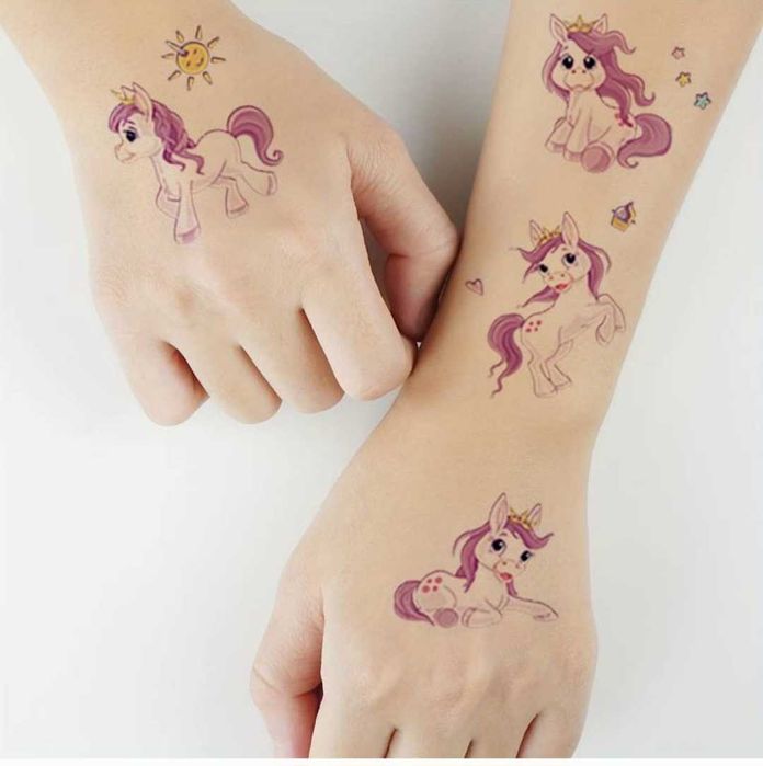 10 arkuszy tatuaży! Śliczne tatuaże TĘCZOWE JEDNOROŻCE