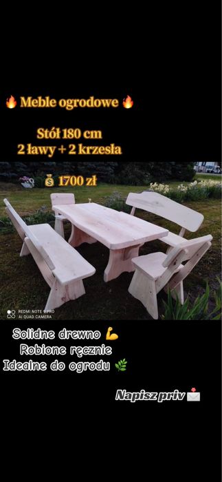 Meble Ogrodowe 1(stoł) +2(ławy)długość 180x szerokość 90 x grubość 8cm