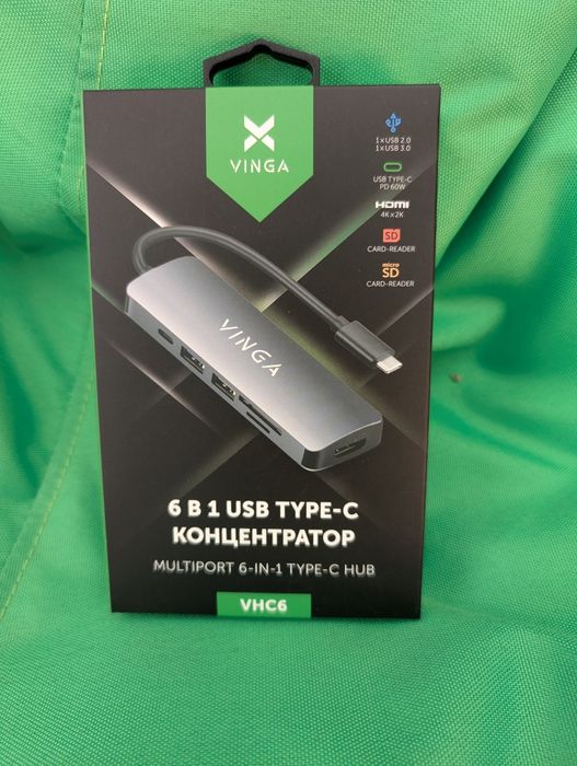 Новий USB Type-C хаб 6-в-1 Vinga VHC6 (HDMI 4K, PD 60W, USB 3.0)